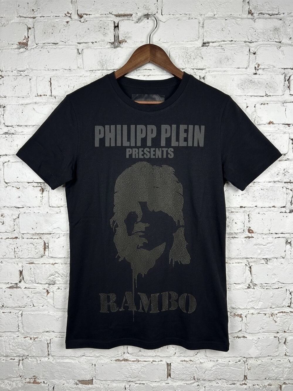 Philipp Plein Presents Rambo Black Rhinestone Graphic T-Shirt Streetwear nwot